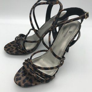 Worthington Leopard Heels Womens 8.5 Brown Shoes Sandals open toe Ankle